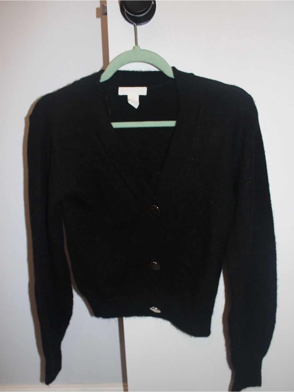 H&M Black V-Neck Knit Cardigan Sweater with Silver Buttons – Size XS